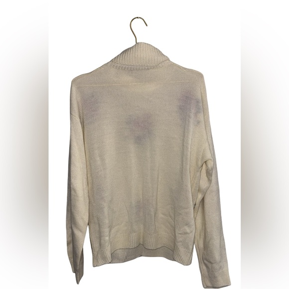 Vintage Floral Knit Women's Turtleneck Sweater Cream & Pink P2P 26” - Picture 2 of 2